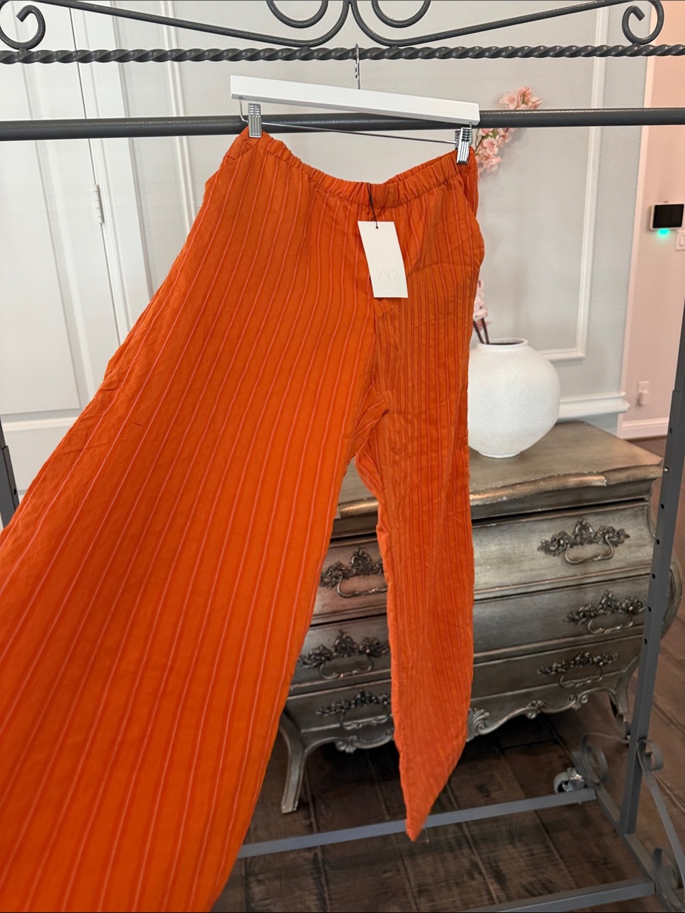 NWT ZARA PRANGE PANTS SIZE LARGE Lightweight Wide-Leg Pants - Picture 9 of 13
